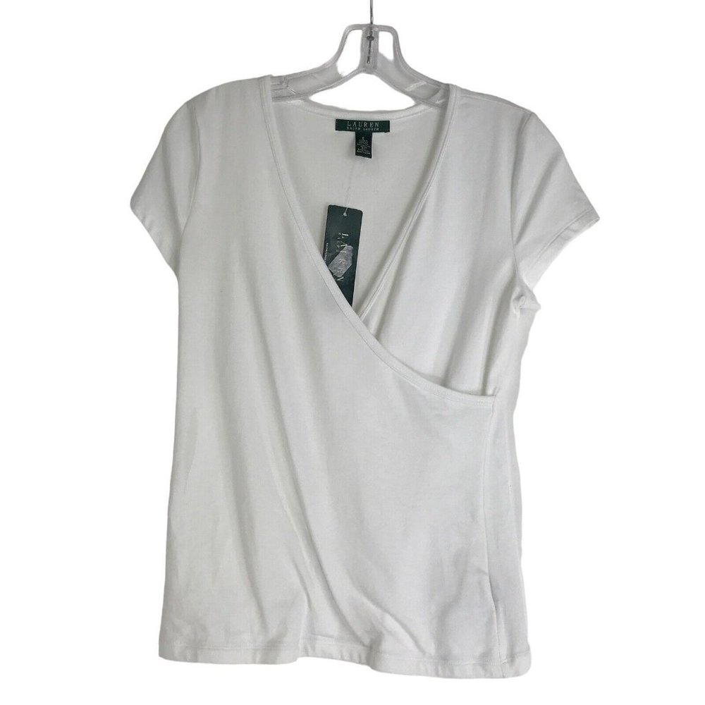 Lauren Ralph‎ Lauren Shirt Womens Size Small S White Short Sleeve Stretch Ladies